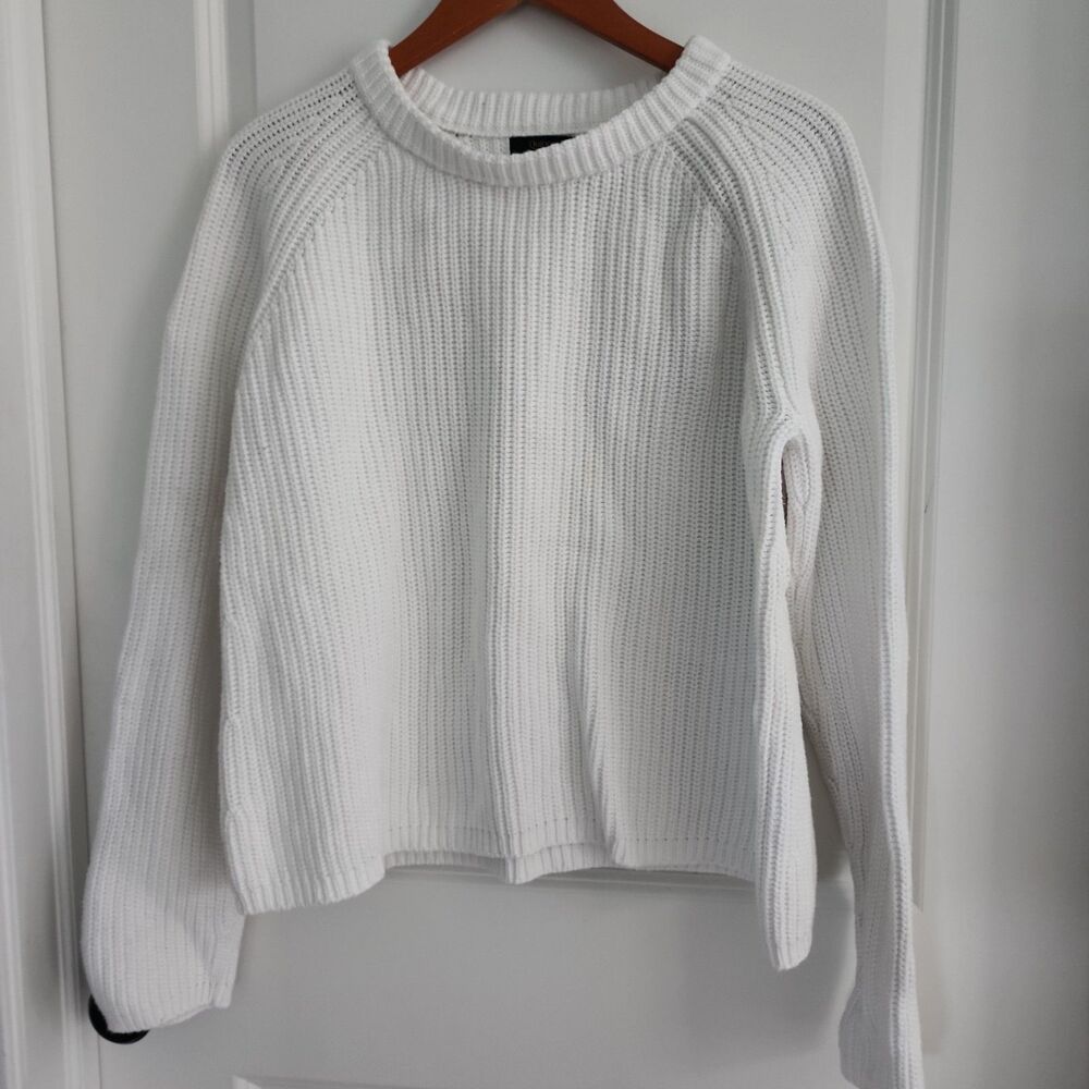 100% Organic Cotton Fisherman Crew SweaterWomens Size XL Ivory Ribbed Classic